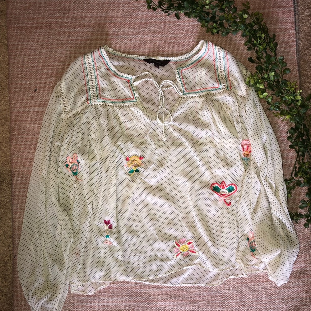 Anthropology Ranna Gill Embroidered Sheer Blouse